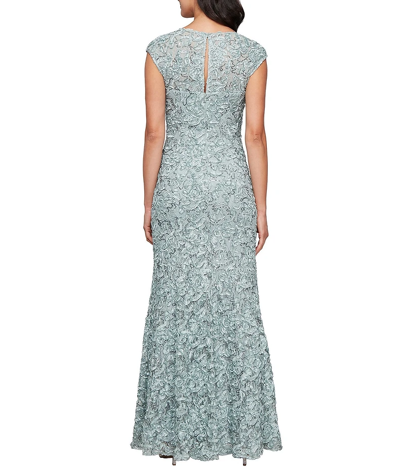 Alex Evenings Sweetheart Neck Lace Shawl Soutache Long Gown