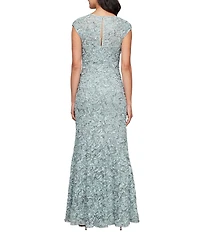 Alex Evenings Sweetheart Neck Lace Shawl Soutache Long Gown