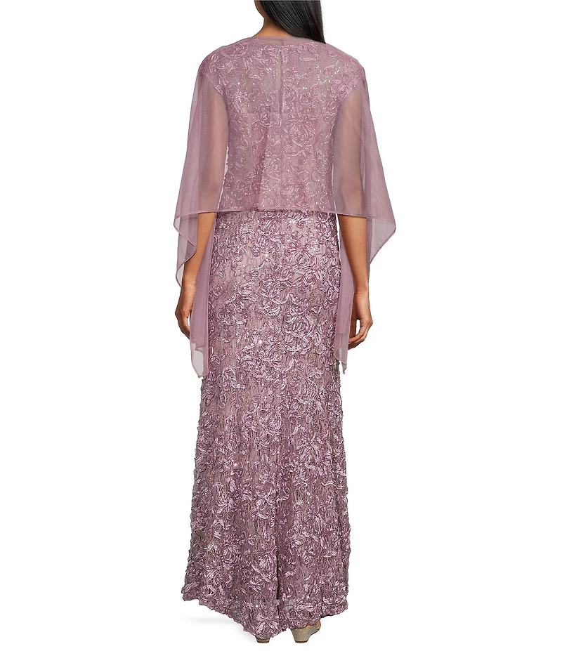 Alex Evenings Sweetheart Neck Lace Shawl Soutache Long Gown