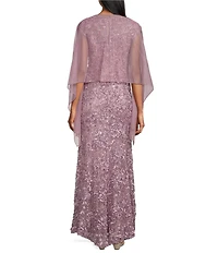 Alex Evenings Sweetheart Neck Lace Shawl Soutache Long Gown