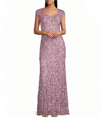 Alex Evenings Sweetheart Neck Lace Shawl Soutache Long Gown