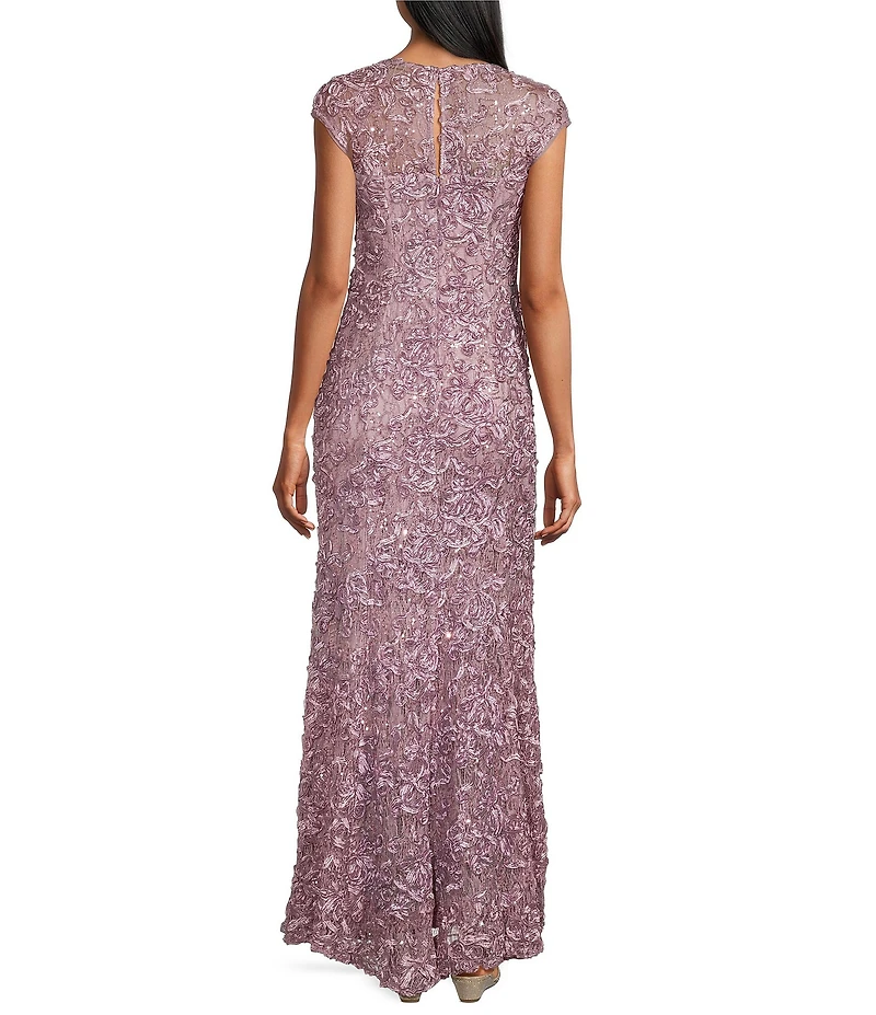 Alex Evenings Sweetheart Neck Lace Shawl Soutache Long Gown