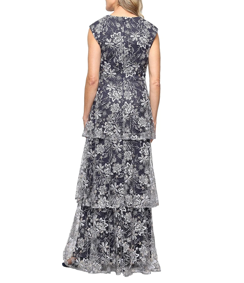 Alex Evenings Sweetheart Neck Tiered Skirt Embroidered Long Dress
