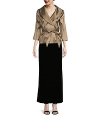 Alex Evenings Taffeta Tie Waist Shawl Collar 3/4 Sleeve Top