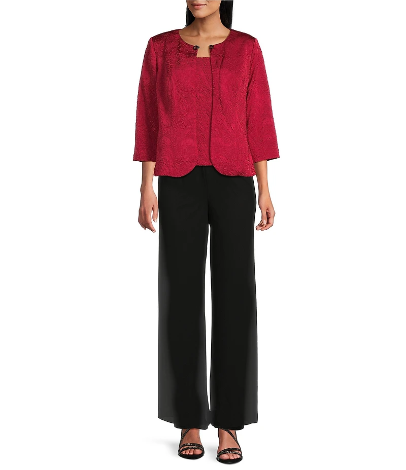 Alex Evenings Textured Jacquard Knit Embellished Neck Twinset Jacket