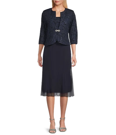 Alex Evenings Textured Stretch Jacquard 2-Piece Jacket Dress Set