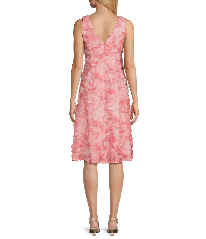 Alex Evenings Tulle Rosette V-Neck Sleeveless A-Line Midi Dress