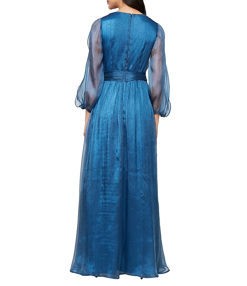 Alex Evenings V-Neck 3/4 Bubble Hem Sleeve Belted Gown