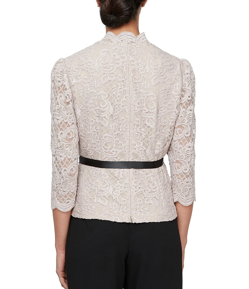 Alex Evenings V-Neck 3/4 Sleeve Scallop Front Lace Blouse