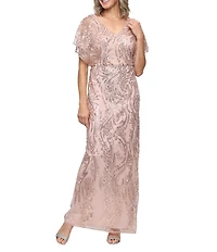 Alex Evenings V Neck Sequin Long Dress