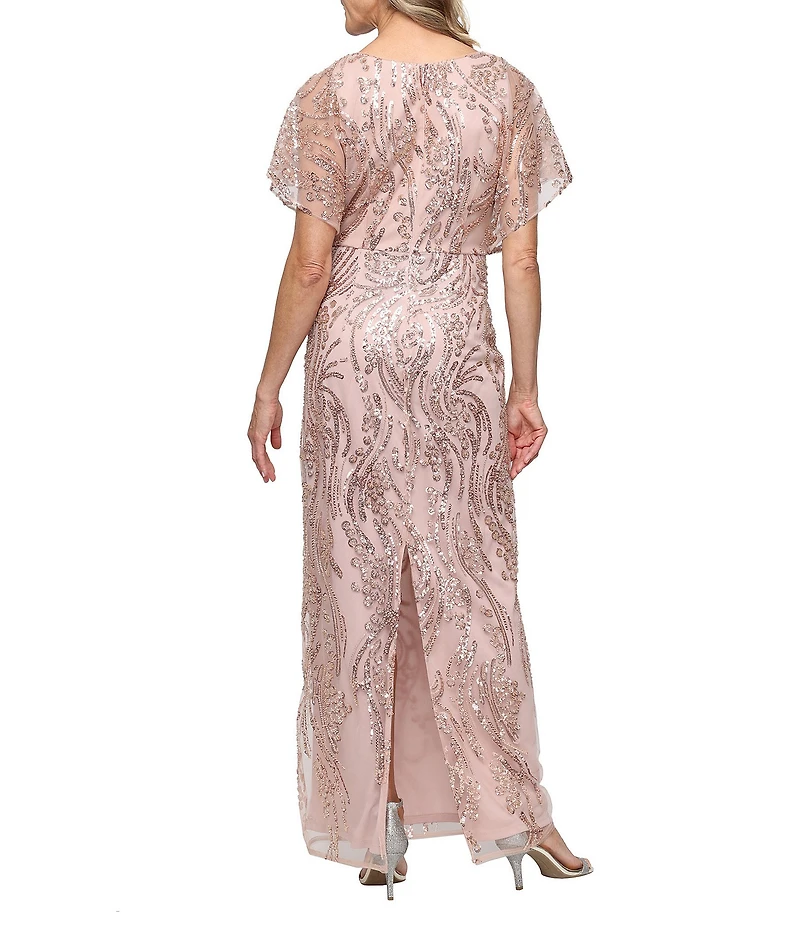 Alex Evenings V Neck Sequin Long Dress