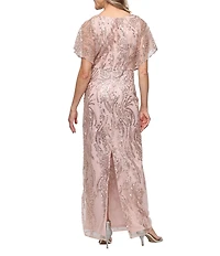 Alex Evenings V Neck Sequin Long Dress
