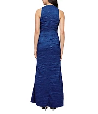 Alex Evenings V-Neck Sleeveless Crinkled Stretch Taffeta Dress