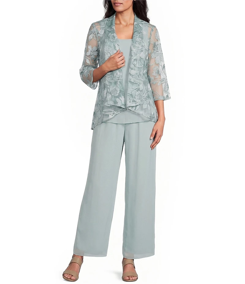 Alex Evenings Wide Leg Mid Rise Chiffon Pants