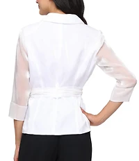 Alex Evenings Yorkyu 3/4 Sleeve Button Front Tie Waist Collared Blouse