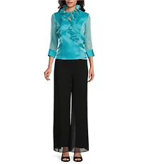 Alex Evenings Yoryu Chiffon Ruffle V-Neck Illusion 3/4 Sleeve Blouse