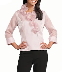 Alex Evenings Yoryu Chiffon Ruffle V-Neck Illusion 3/4 Sleeve Blouse