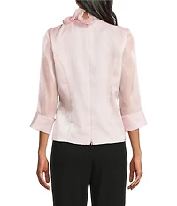 Alex Evenings Yoryu Chiffon Ruffle V-Neck Illusion 3/4 Sleeve Blouse
