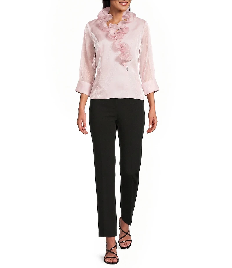 Alex Evenings Yoryu Chiffon Ruffle V-Neck Illusion 3/4 Sleeve Blouse