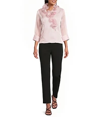 Alex Evenings Yoryu Chiffon Ruffle V-Neck Illusion 3/4 Sleeve Blouse