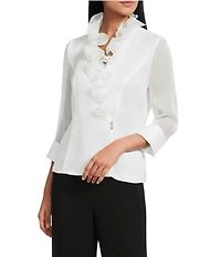 Alex Evenings Yoryu Chiffon Ruffle V-Neck Illusion 3/4 Sleeve Blouse