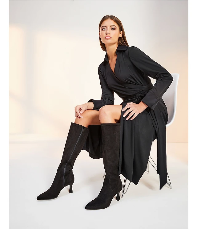 knee length dresses for ladies Short Sleeve Surplice Twist Wrap Midi Dress Teal / Medium main image 1