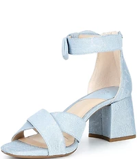 Alex Marie Adeline Shimmer Brocade Bow Block Heel Sandals