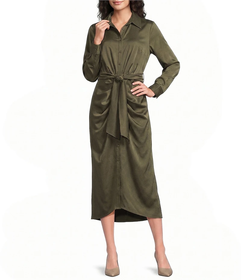 Alex Marie Adriana Collared Long Sleeve Button Front Dress