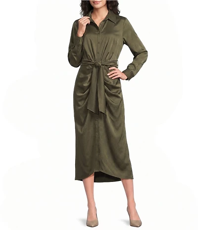 Alex Marie Adriana Collared Long Sleeve Button Front Dress