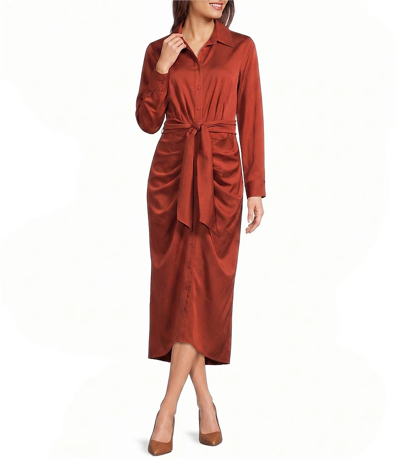 Alex Marie Adriana Collared Long Sleeve Button Front Dress
