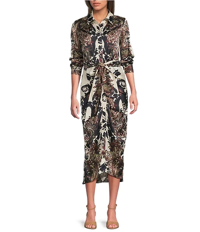 Alex Marie Adriana Collared Tie Waist Midi Dress