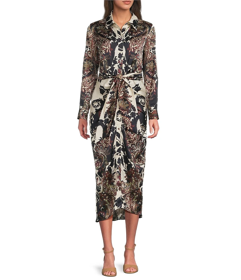 Alex Marie Adriana Collared Tie Waist Midi Dress
