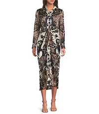 Alex Marie Adriana Collared Tie Waist Midi Dress