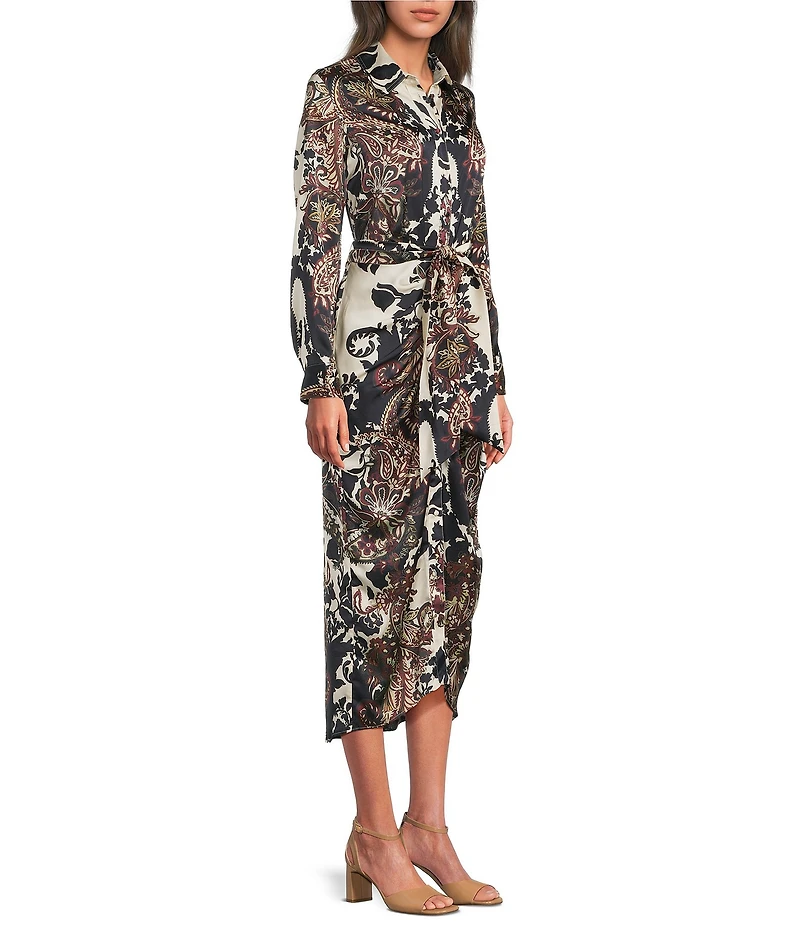 Alex Marie Adriana Collared Tie Waist Midi Dress