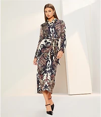 Alex Marie Adriana Collared Tie Waist Midi Dress