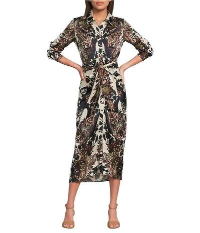 Alex Marie Adriana Collared Tie Waist Midi Dress