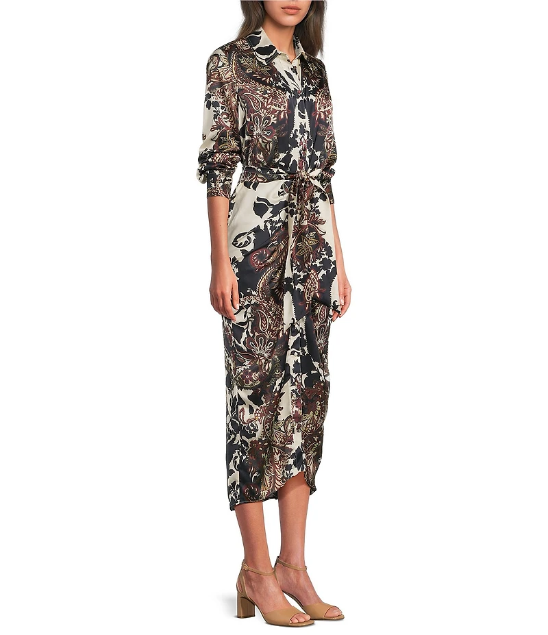 Alex Marie Adriana Collared Tie Waist Midi Dress