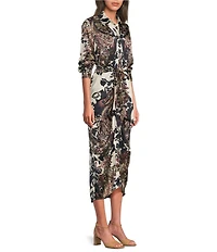 Alex Marie Adriana Collared Tie Waist Midi Dress