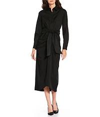 Alex Marie Adriana Long Sleeve Collared Tie Waist Maxi Dress