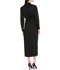 Alex Marie Adriana Long Sleeve Collared Tie Waist Maxi Dress