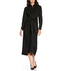 Alex Marie Adriana Long Sleeve Collared Tie Waist Maxi Dress