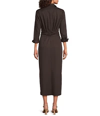 Alex Marie Adriana Long Sleeve Collared Tie Waist Maxi Dress