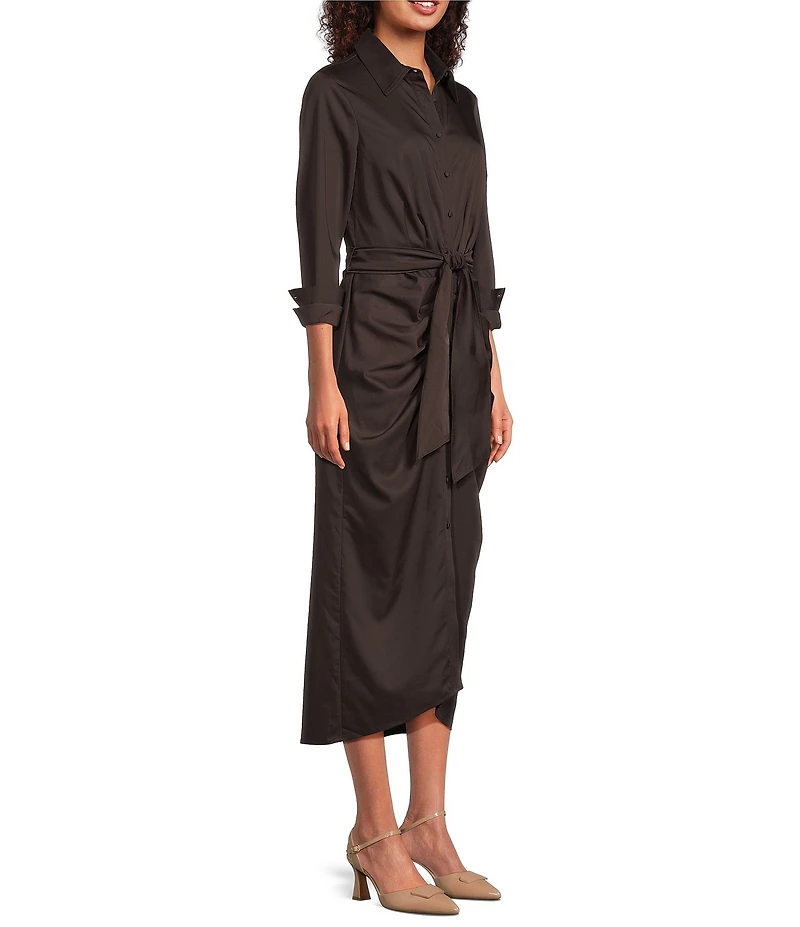 Alex Marie Adriana Long Sleeve Collared Tie Waist Maxi Dress