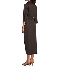 Alex Marie Adriana Long Sleeve Collared Tie Waist Maxi Dress