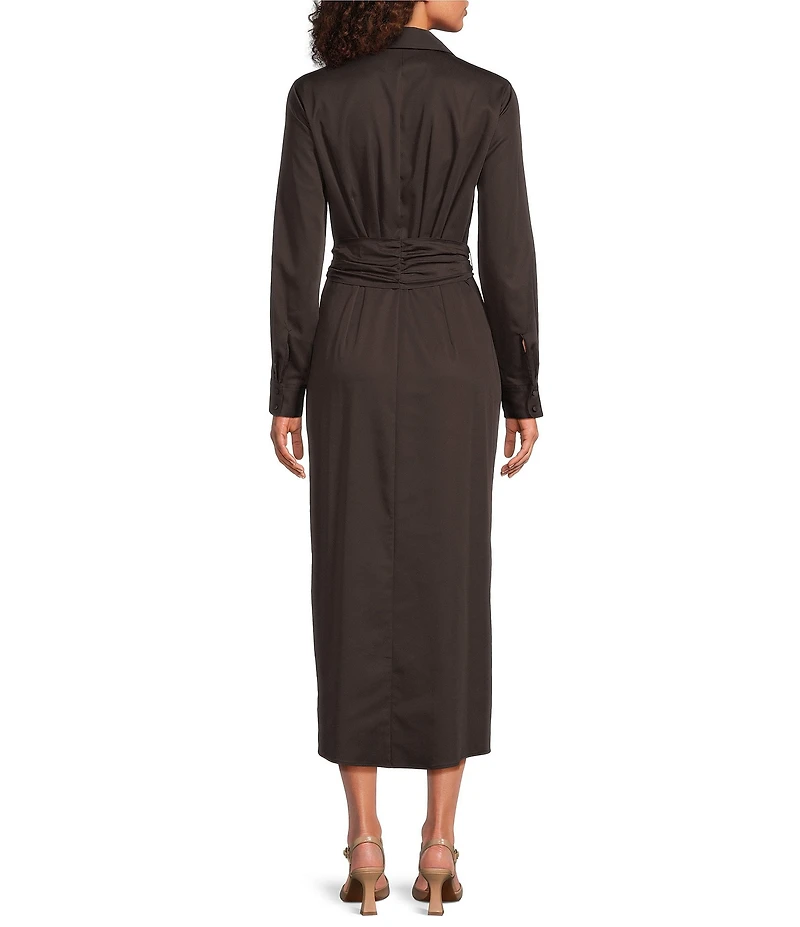 Alex Marie Adriana Long Sleeve Collared Tie Waist Maxi Dress