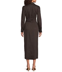 Alex Marie Adriana Long Sleeve Collared Tie Waist Maxi Dress