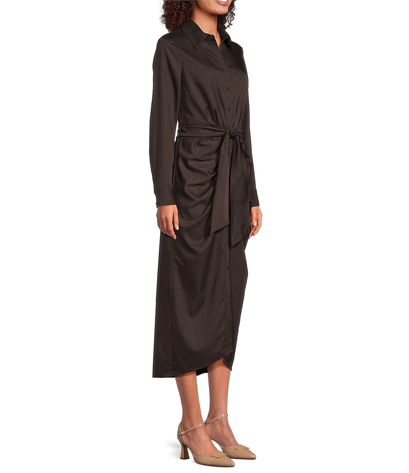 Alex Marie Adriana Long Sleeve Collared Tie Waist Maxi Dress