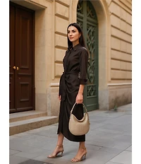 Alex Marie Adriana Long Sleeve Collared Tie Waist Maxi Dress
