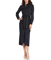 Alex Marie Adriana Long Sleeve Collared Tie Waist Maxi Dress