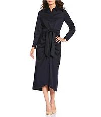 Alex Marie Adriana Long Sleeve Collared Tie Waist Maxi Dress